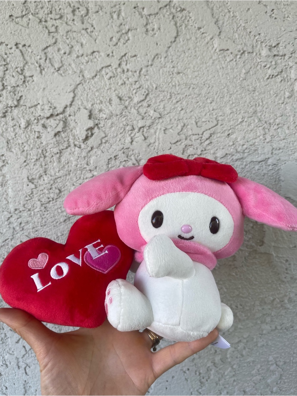 Sanrio My Melody Pink & White Plush with Red Heart - Cute Valentine's Toy